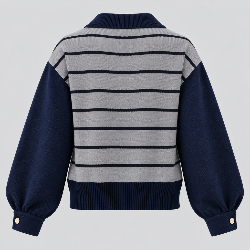 Strikket Top med Polokrave til Damer - Denimærmedetalje