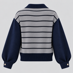 Strikket Top med Polokrave til Damer - Denimærmedetalje