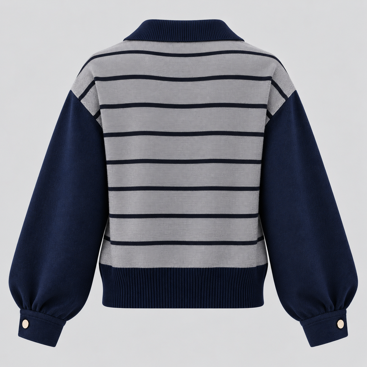 Strikket Top med Polokrave til Damer - Denimærmedetalje