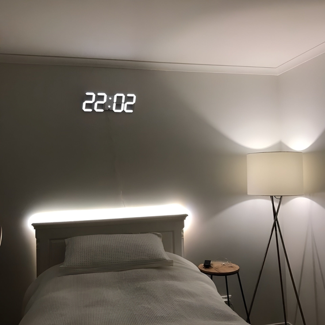 3D LED Digital Vægur – Justerbar Belysning