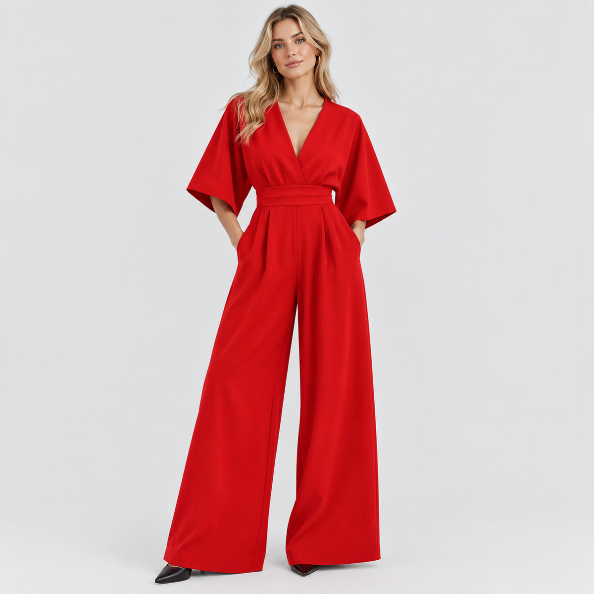 Chiffon Wrap Jumpsuit til Damer – Vide Ben, Flere Farver