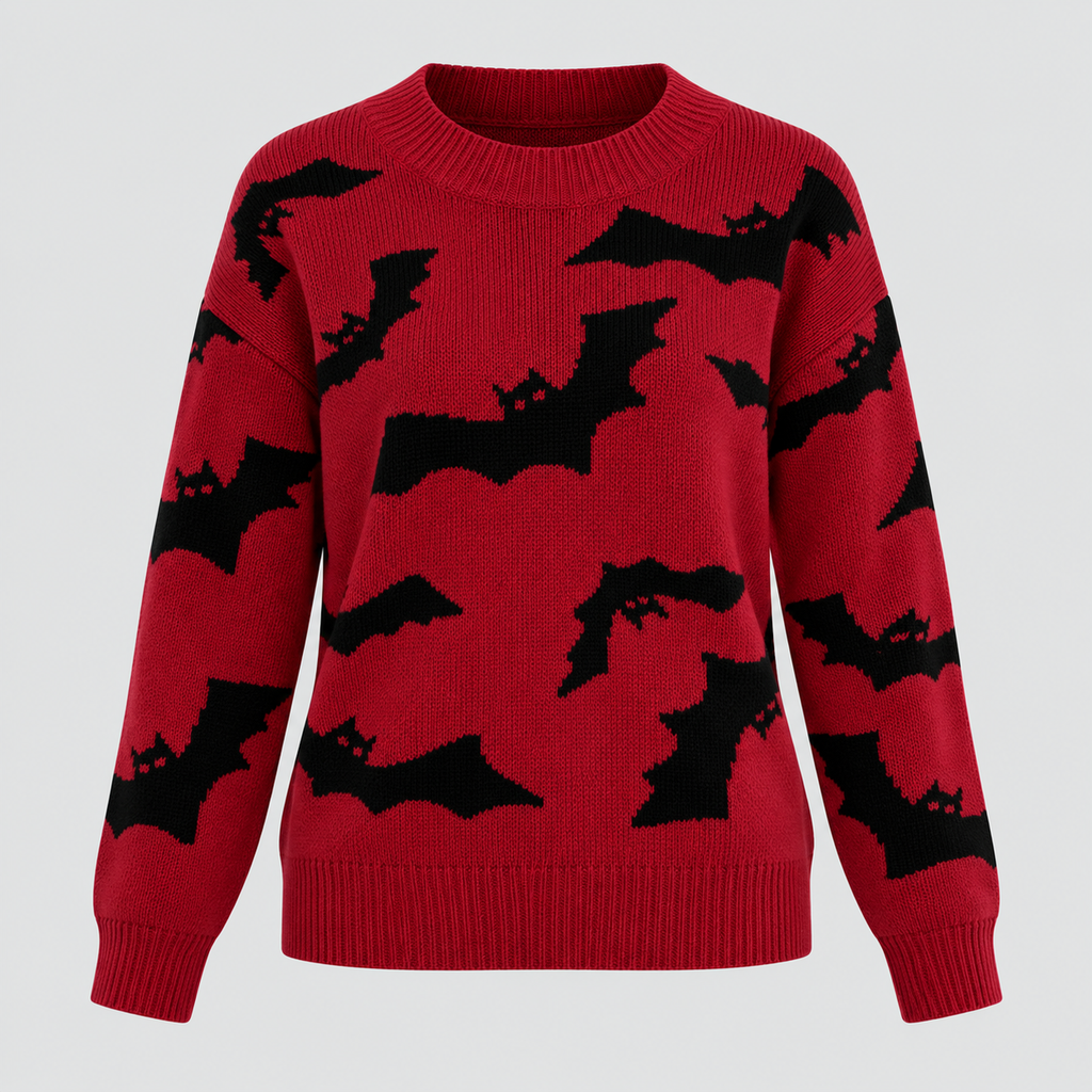 Trøje med Flagermusprint til Halloween - Jacquardstrikket Pullover
