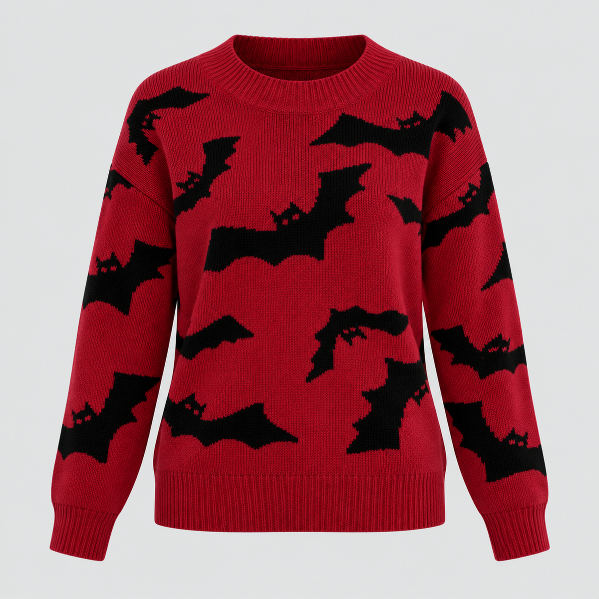 Trøje med Flagermusprint til Halloween - Jacquardstrikket Pullover