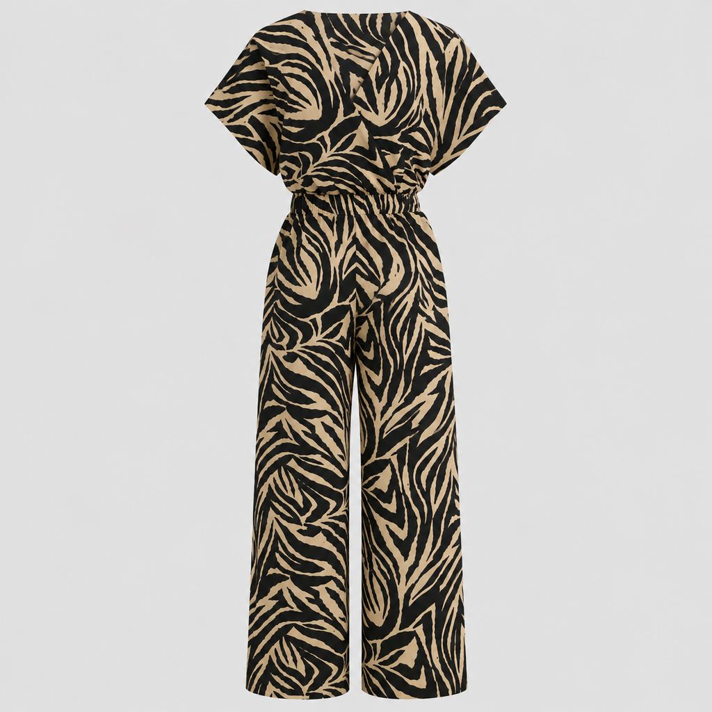 Panterprint Jumpsuit til Damer - Wrap V-Hals med Brede Ben