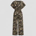 Panterprint Jumpsuit til Damer - Wrap V-Hals med Brede Ben