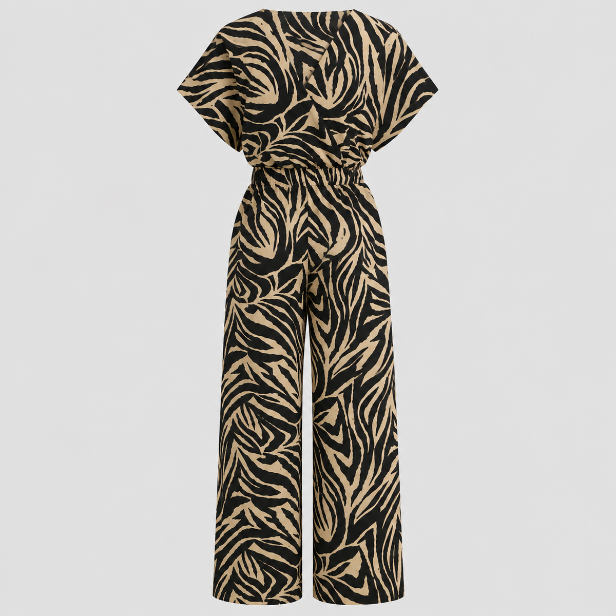 Panterprint Jumpsuit til Damer - Wrap V-Hals med Brede Ben