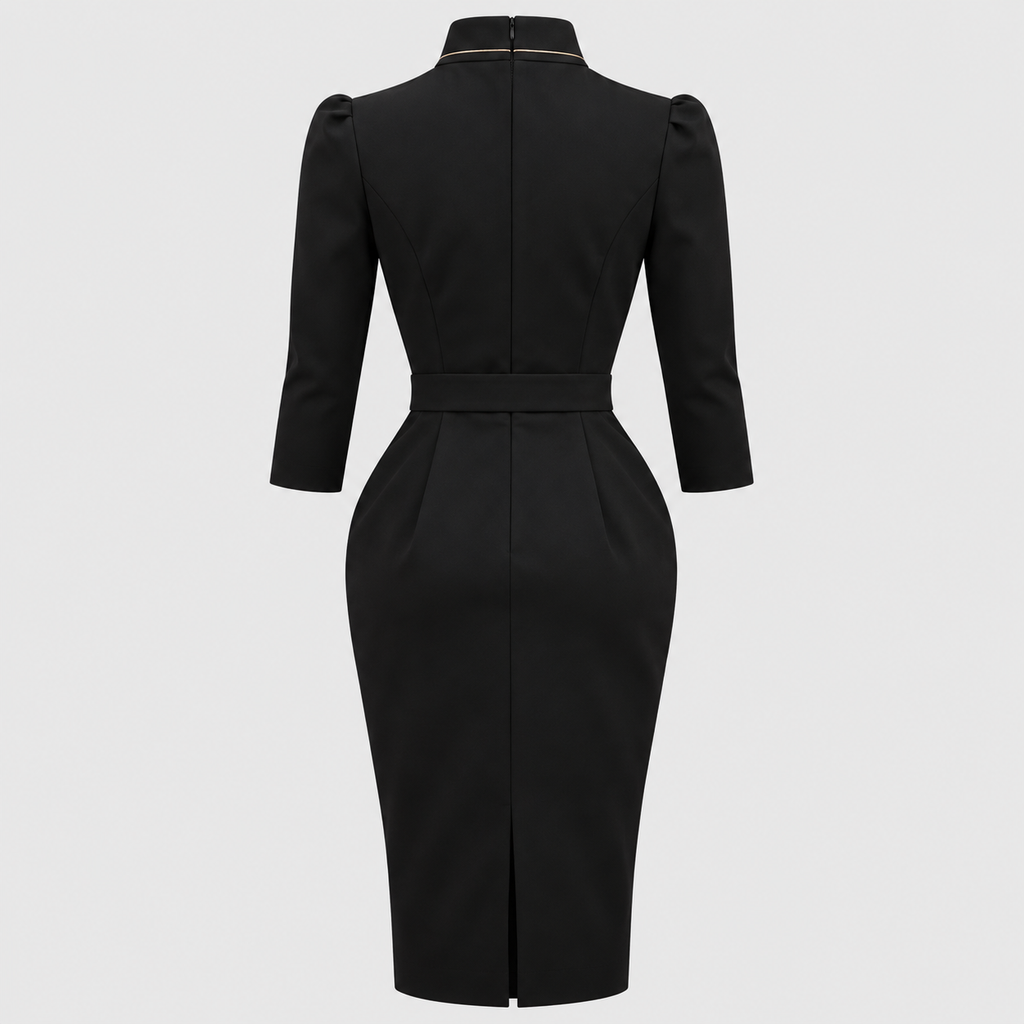 Bodycon-Kjole til Damer - V-Hals med Bæltet Høj Talje