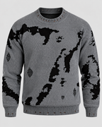 Strikket Sweater til Herrer - Abstrakt Stribeprint, Rund Hals