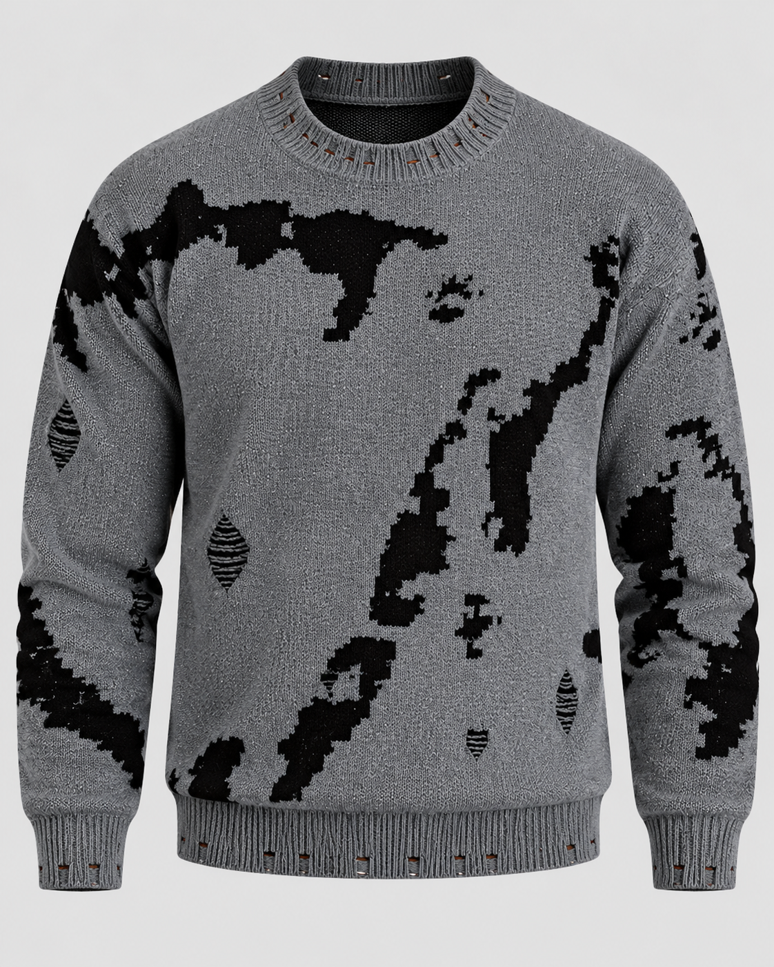 Strikket Sweater til Herrer - Abstrakt Stribeprint, Rund Hals
