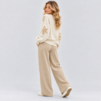 Hjortebroderet Sweater til Damer - Cremefarvet Strikket Pullover