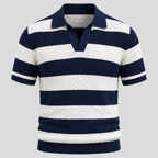 Jacquard Stribet Polo til Herrer - Åben Krave med Ribbede Manchetter