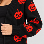 Cardigan med Græskarprint til Damer - Lang Åben Halloween-Strik