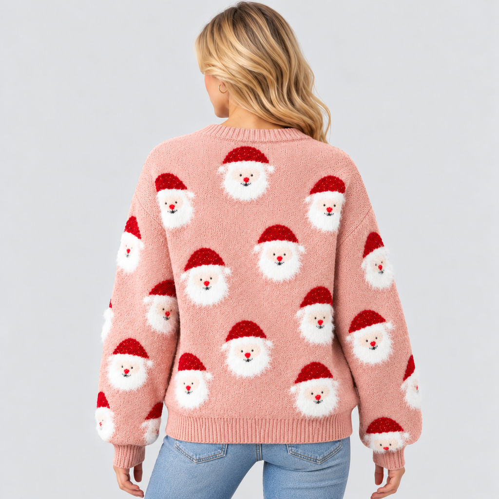 Julesweater med Julemandsprint til Damer - Oversized Strik