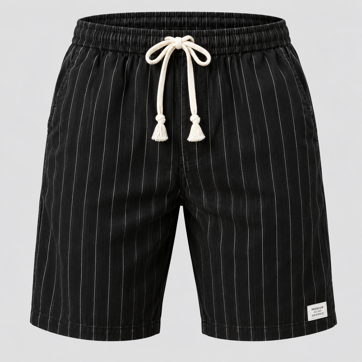 Herre Nålestribede Shorts – Elastisk Talje med Snor