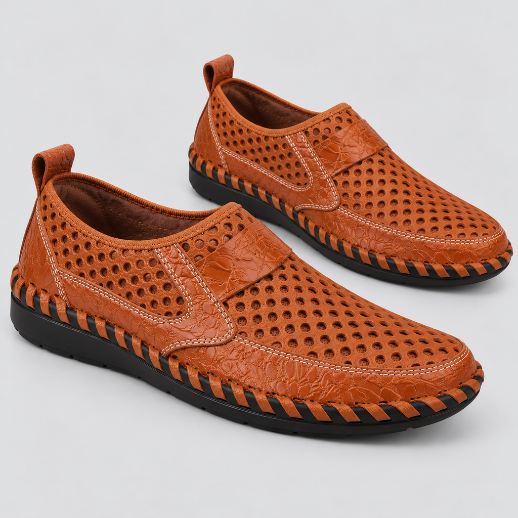 Perforerede Slip-On Sko til Herrer - Mokkasinstil, Kontrastsyninger