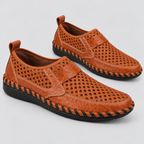 Perforerede Slip-On Sko til Herrer - Mokkasinstil, Kontrastsyninger