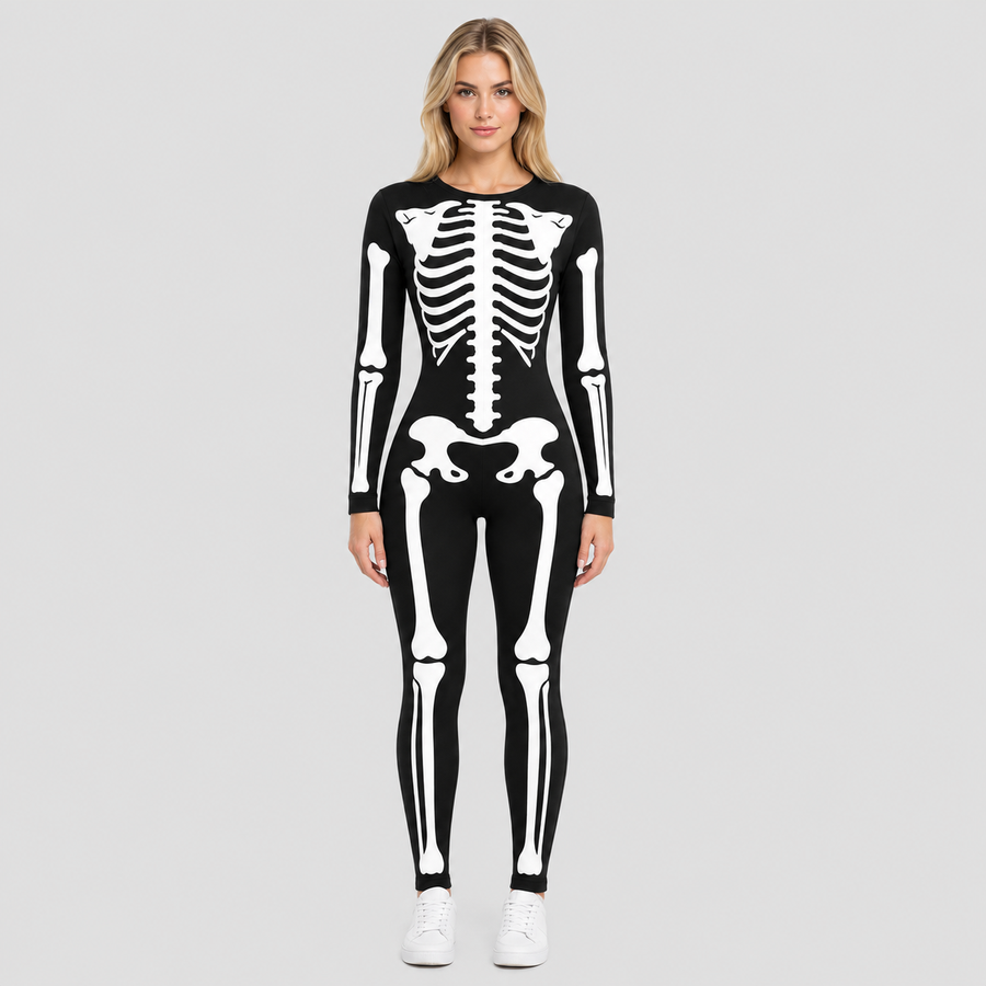 Skeletprint Heldragt til Damer - Tætsiddende Halloween-Kostume