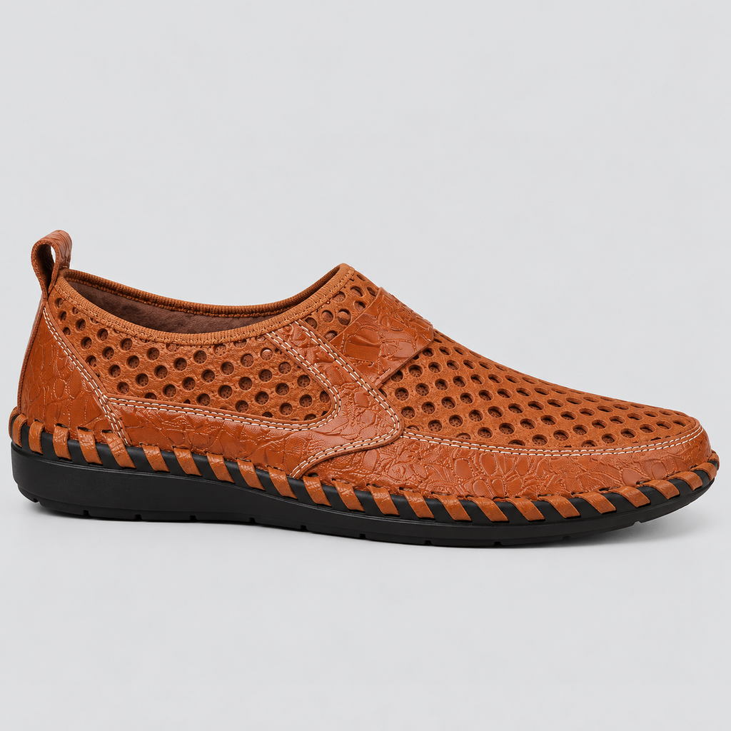 Perforerede Slip-On Sko til Herrer - Mokkasinstil, Kontrastsyninger