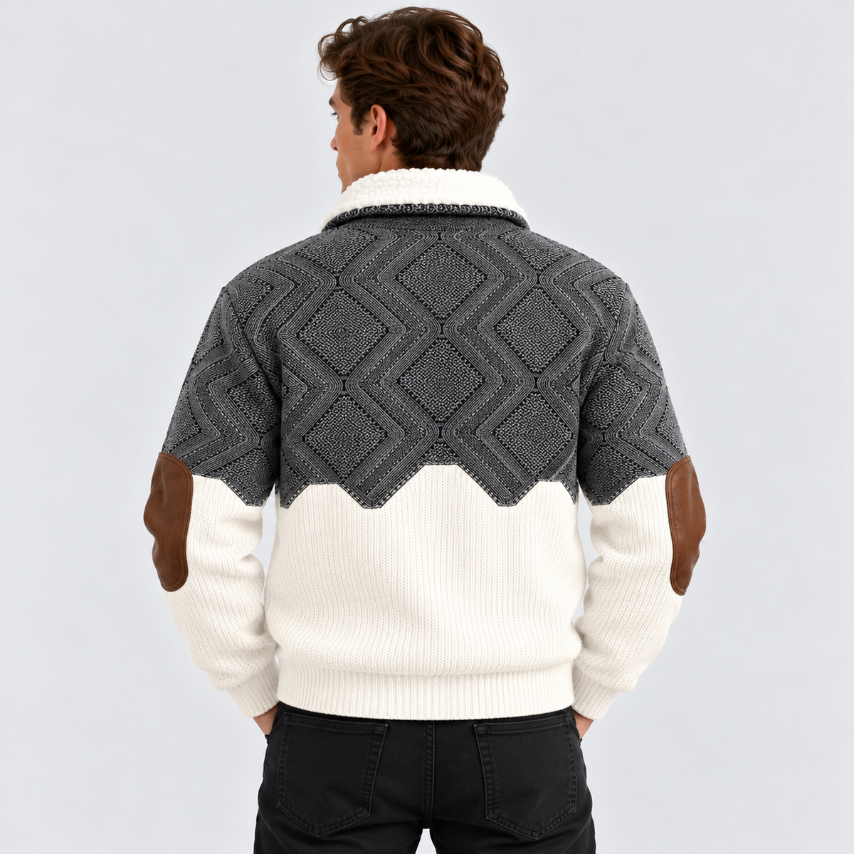 Half-Zip Pullover til Herrer - Kabelstrikpanel, Foret Ståkrave