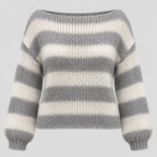 Stribet Sweater med Bådhals til Damer - Strik med Faldende Skuldre
