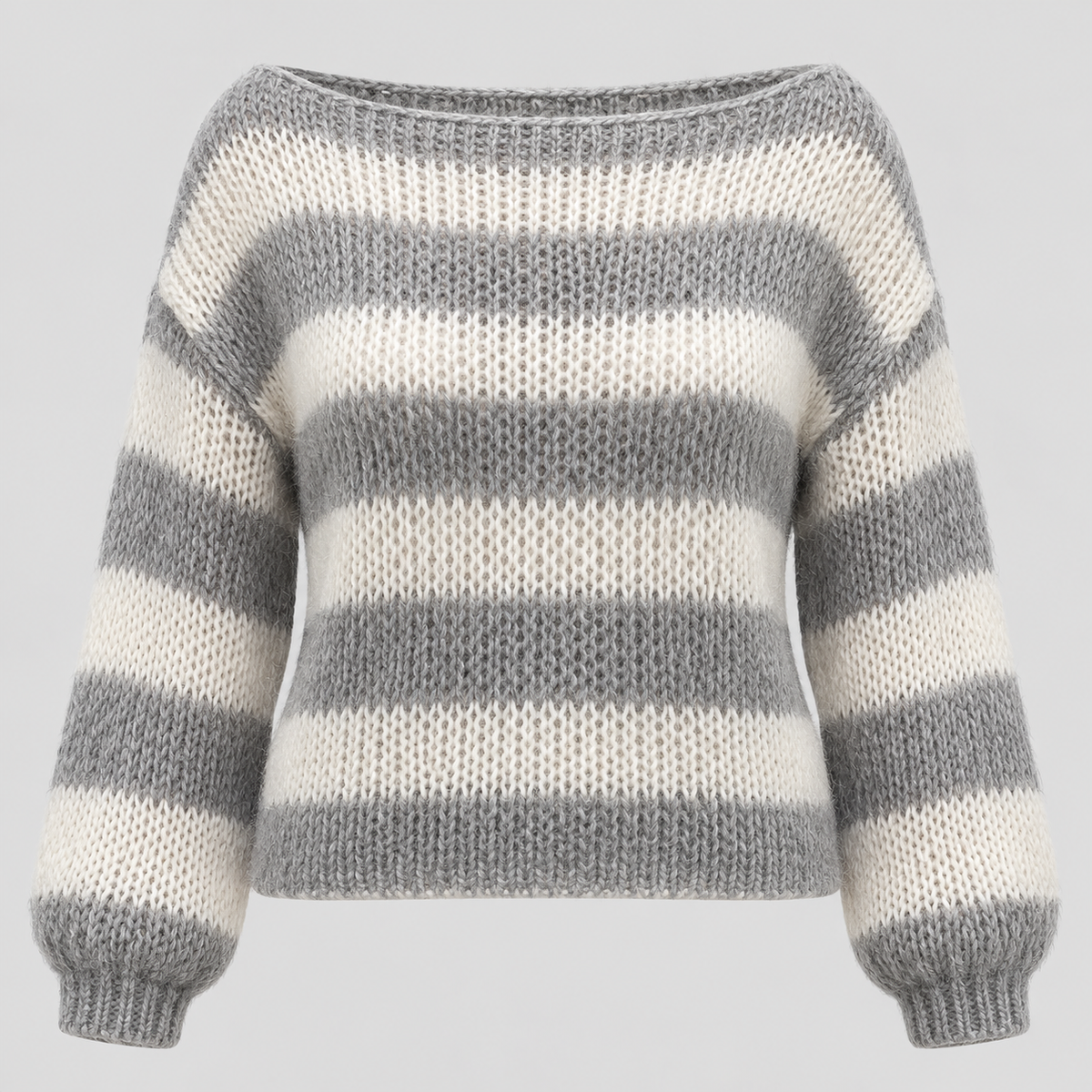 Stribet Sweater med Bådhals til Damer - Strik med Faldende Skuldre