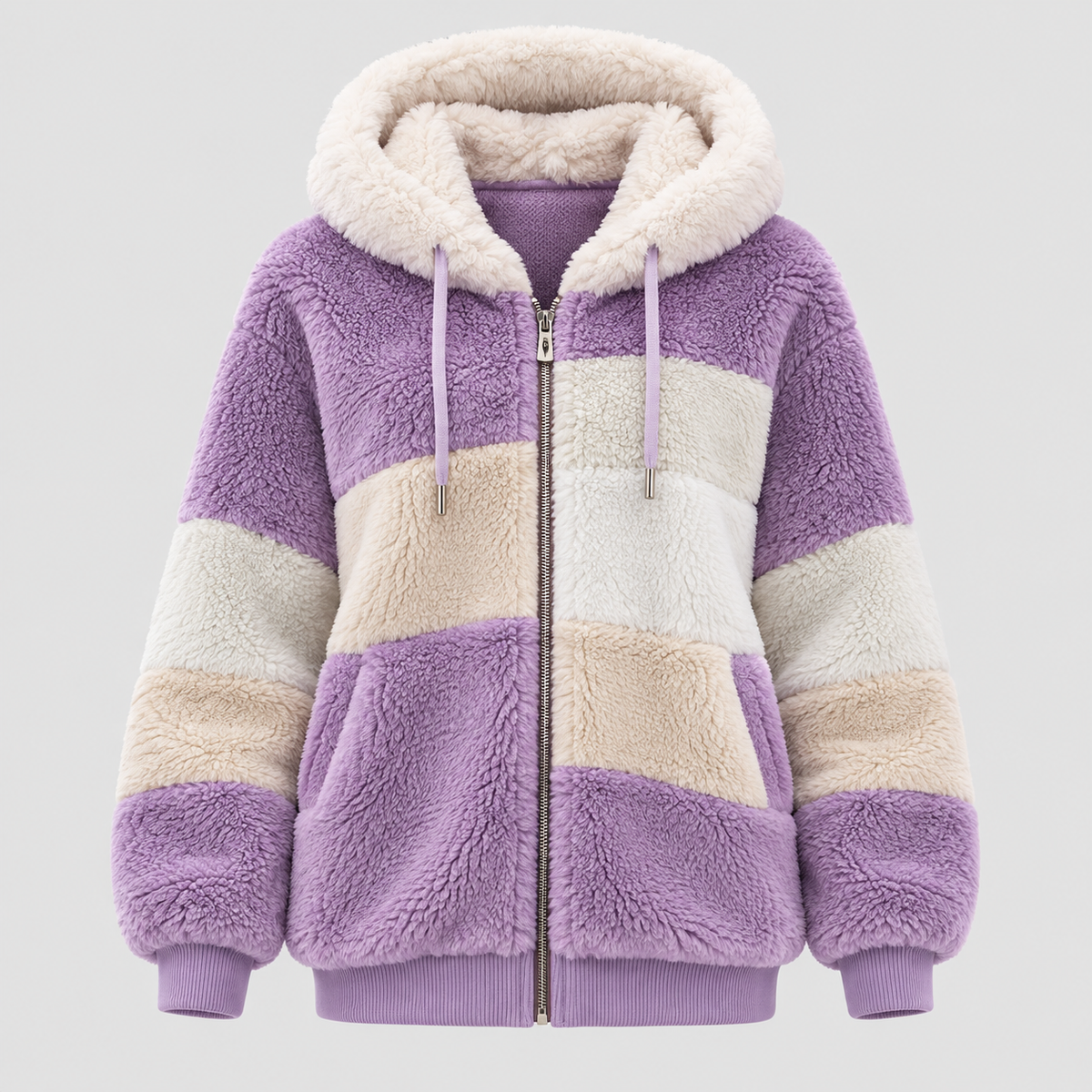 Colorblock Vinterjakke til Damer - Snorehætte, Hoftelang