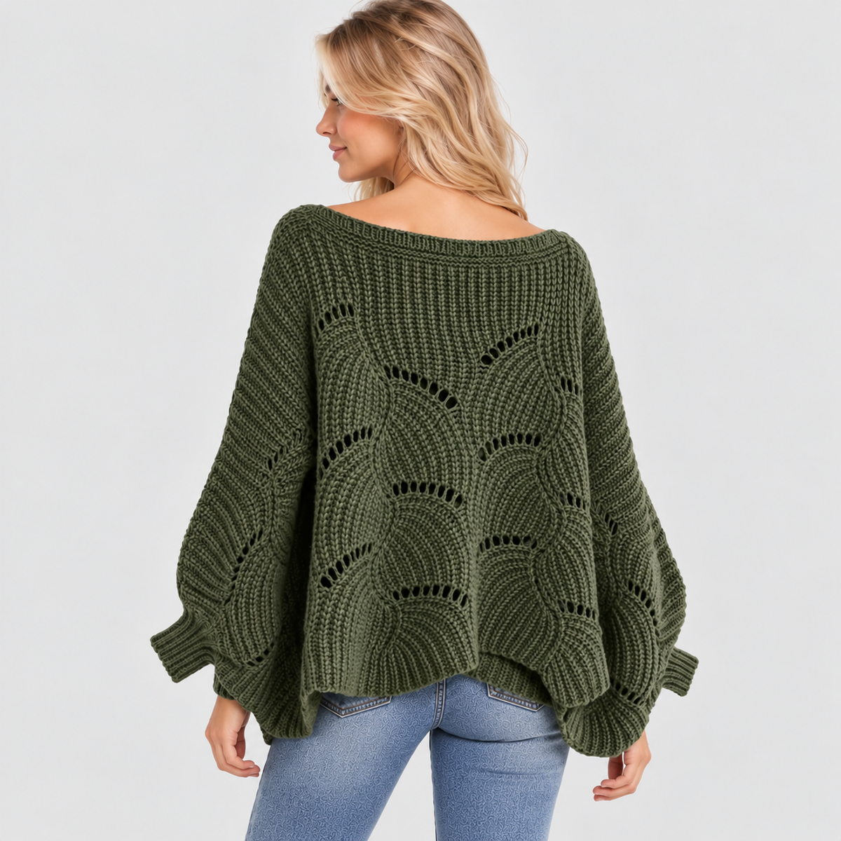Sweater med Flagermusærmer til Damer - Cropped Kabelstrik