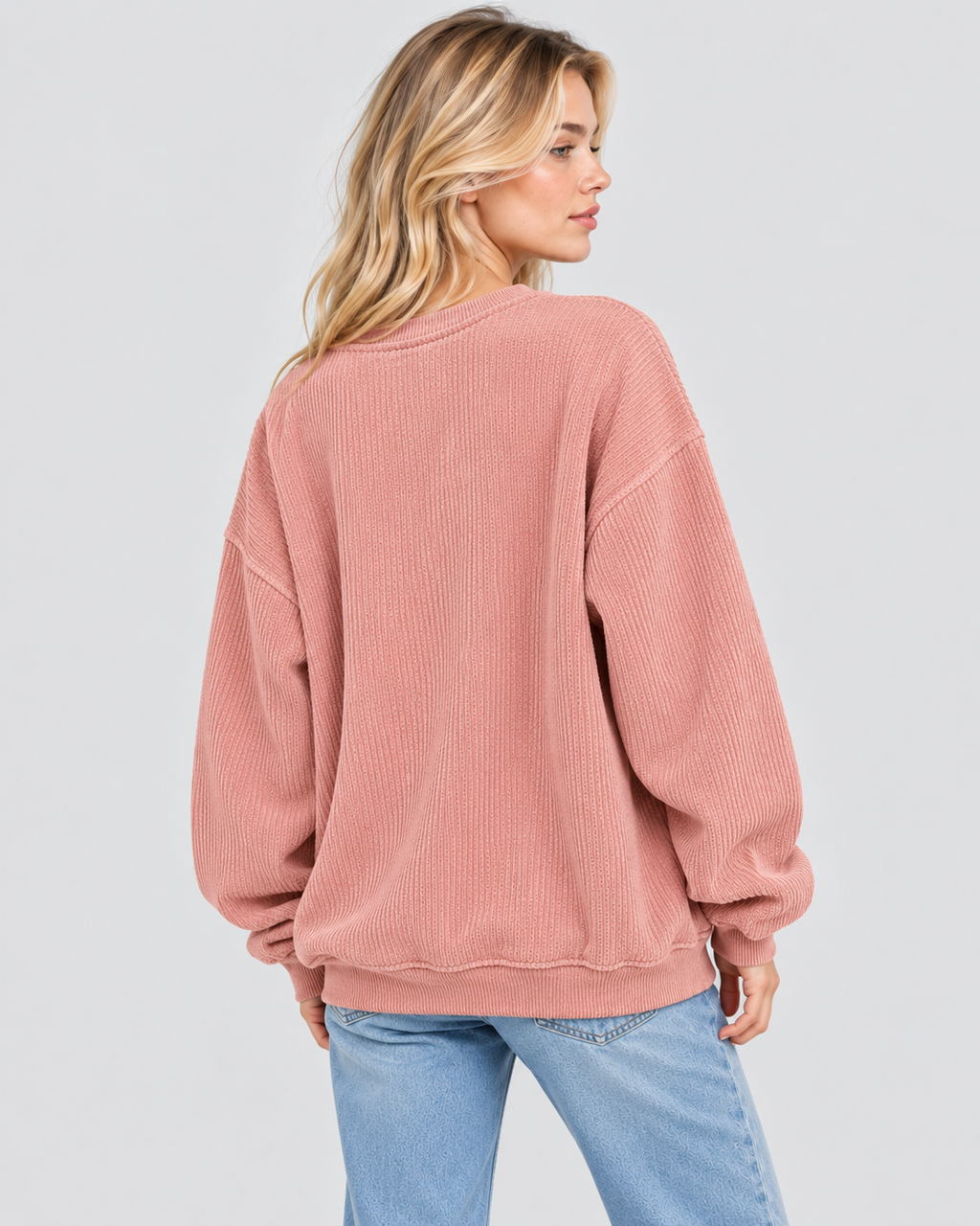Sweatshirt med Slogan til Damer - Ribbet Stof, Faldende Skuldre