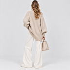 Oversized Poncho Sweater – Asymmetrisk Kant Ribbet Hals