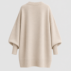 Oversized Poncho Sweater – Asymmetrisk Kant Ribbet Hals