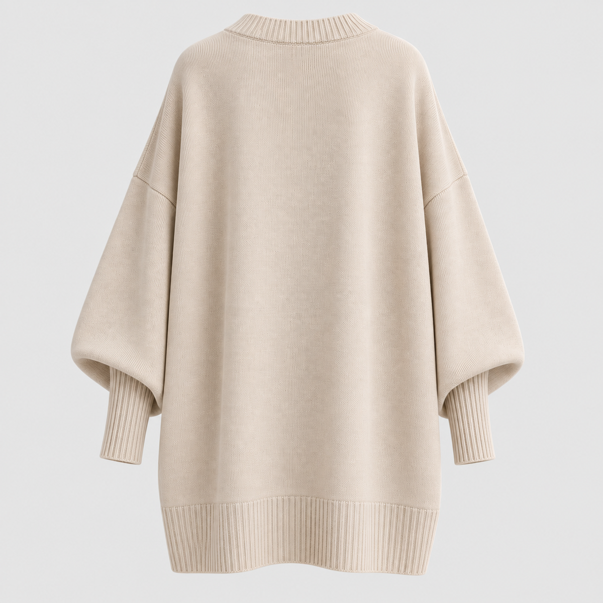 Oversized Poncho Sweater – Asymmetrisk Kant Ribbet Hals