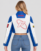 Cropped Lynlåsjakke - Kontrastærmer, Broderede Patches