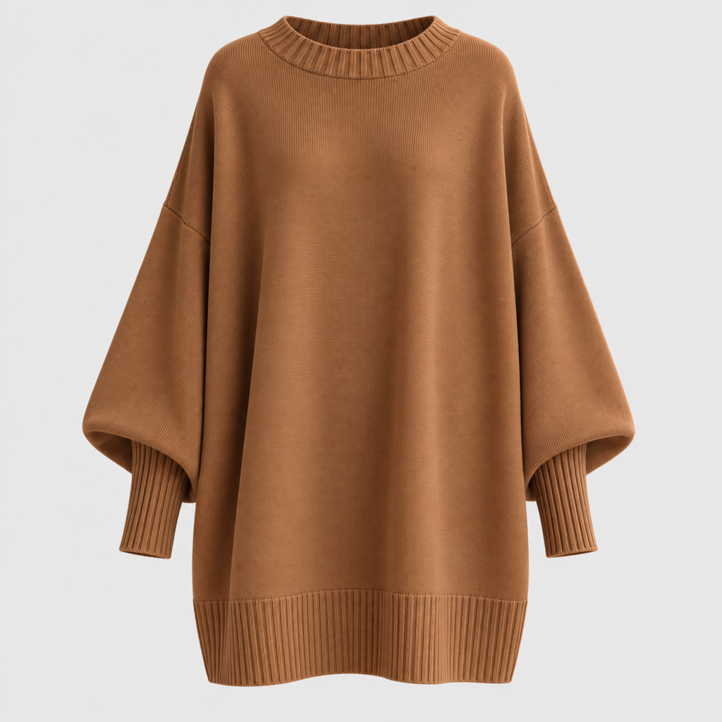Oversized Poncho Sweater – Asymmetrisk Kant Ribbet Hals