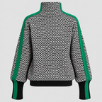 Strikket Sweater til Damer - Kontraststribe med Høj Krave