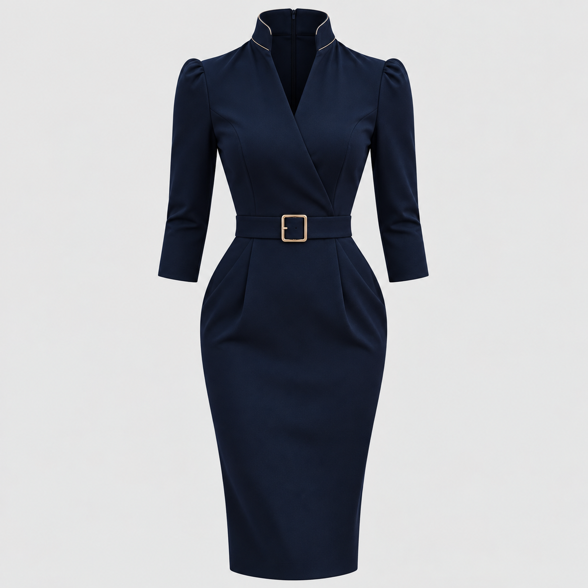 Bodycon-Kjole til Damer - V-Hals med Bæltet Høj Talje