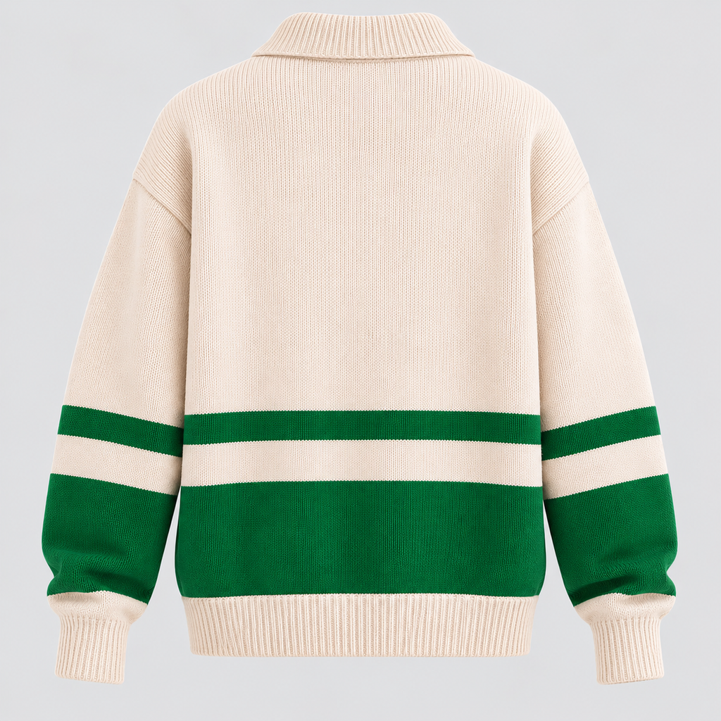 Stribet Sweater med Kort Lynlås til Damer - Colorblock Strik