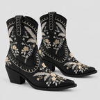 Broderede Cowgirlstøvler til Damer - Blomsterdesign med Blokhæl