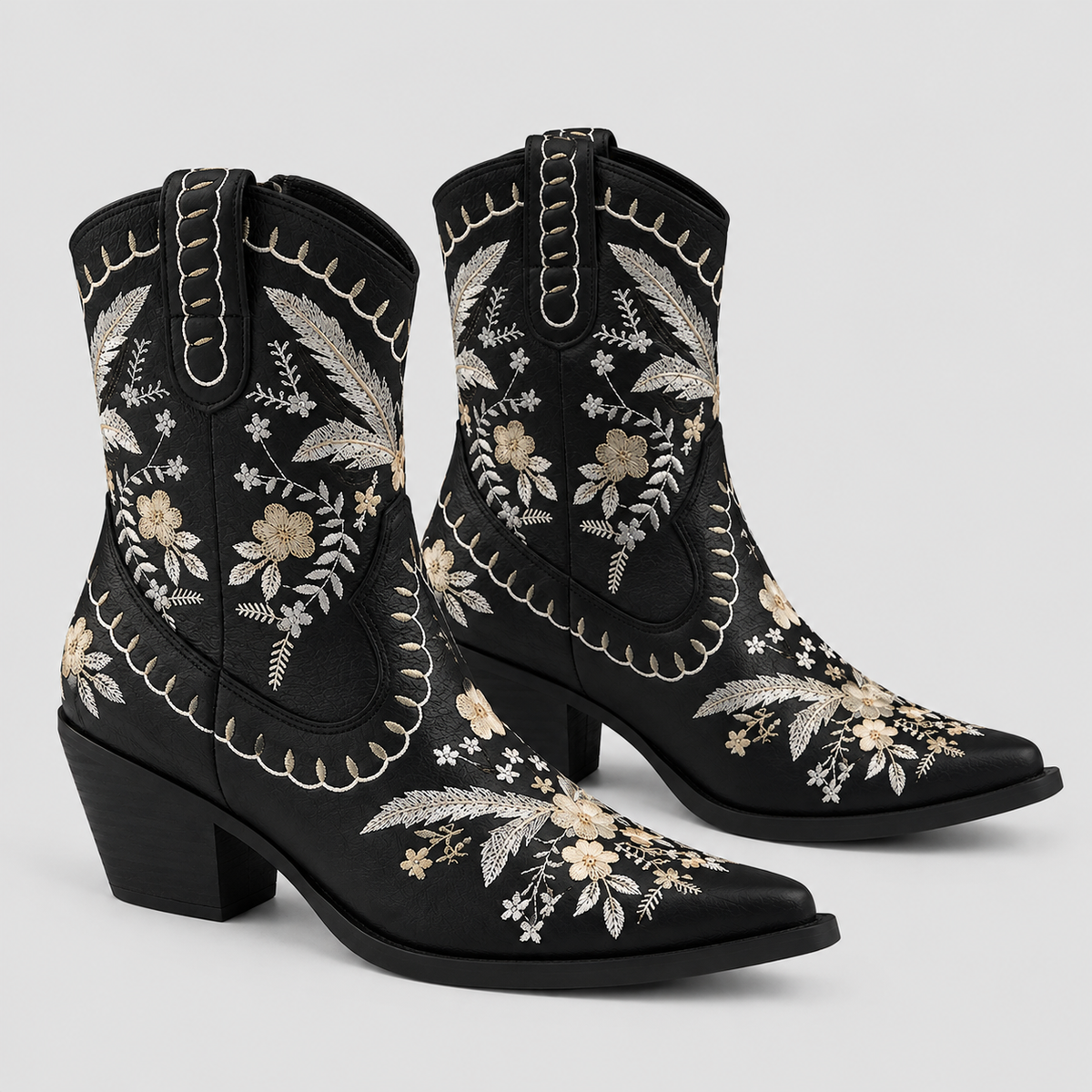 Broderede Cowgirlstøvler til Damer - Blomsterdesign med Blokhæl