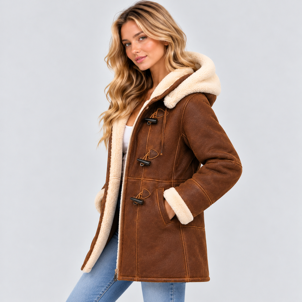 Shearling-Stil Frakke - Med Hætte, Toggle-Lukning