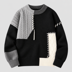 Patchwork Sweater til Herrer - Colorblock Strik med Kabelstruktur