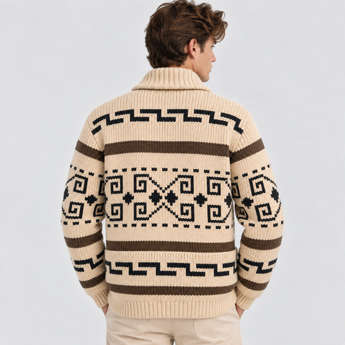 Aztec-mønstret Cardigan - Åben Front Strikket Sweater