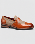 Penny Loafers til Herrer - Wingtip Brogue, Herringbone Panel, Kunstlæder