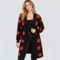 Cardigan med Græskarprint til Damer - Lang Åben Halloween-Strik
