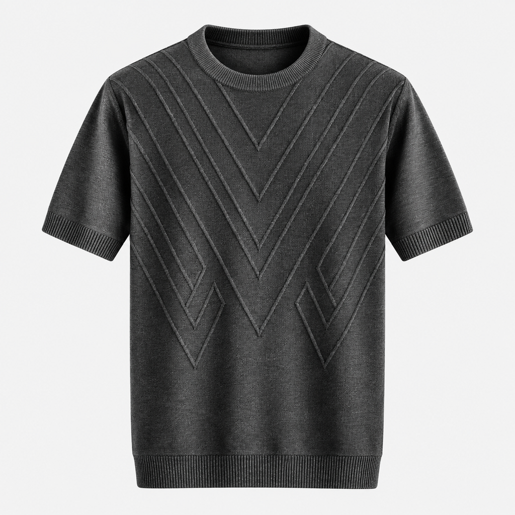 Herre Textureret Crew Neck T-Shirt – Chevronmønster Kort Ærme