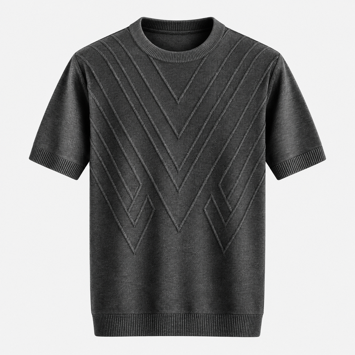 Herre Textureret Crew Neck T-Shirt – Chevronmønster Kort Ærme