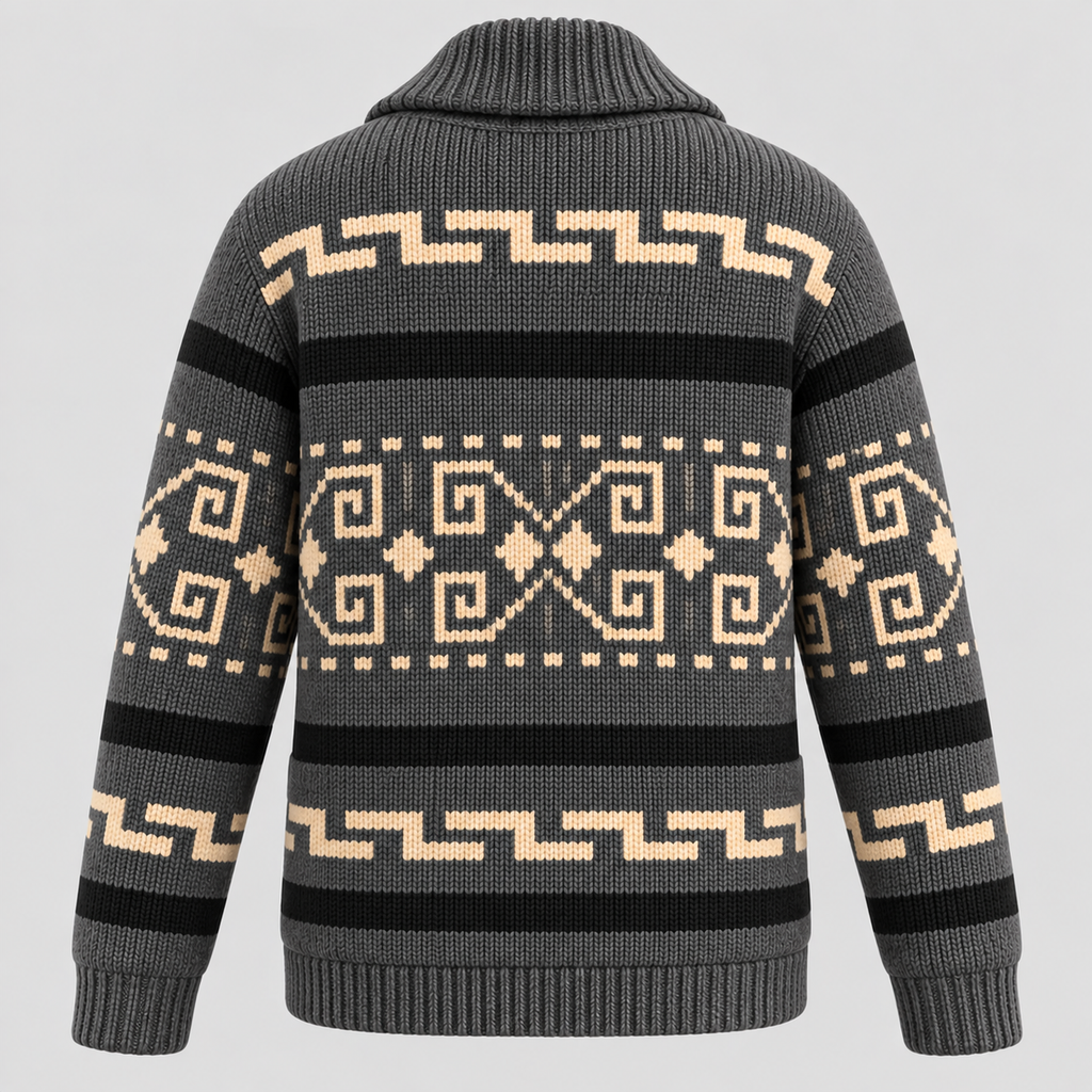 Aztec-mønstret Cardigan - Åben Front Strikket Sweater