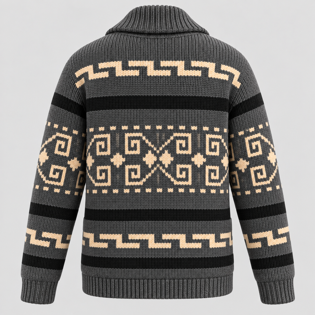 Aztec-mønstret Cardigan - Åben Front Strikket Sweater