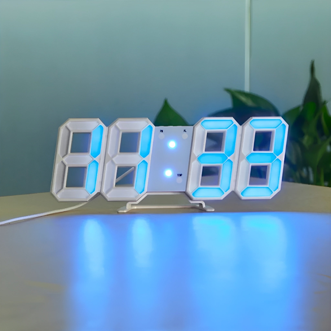 3D LED Digital Vægur – Justerbar Belysning