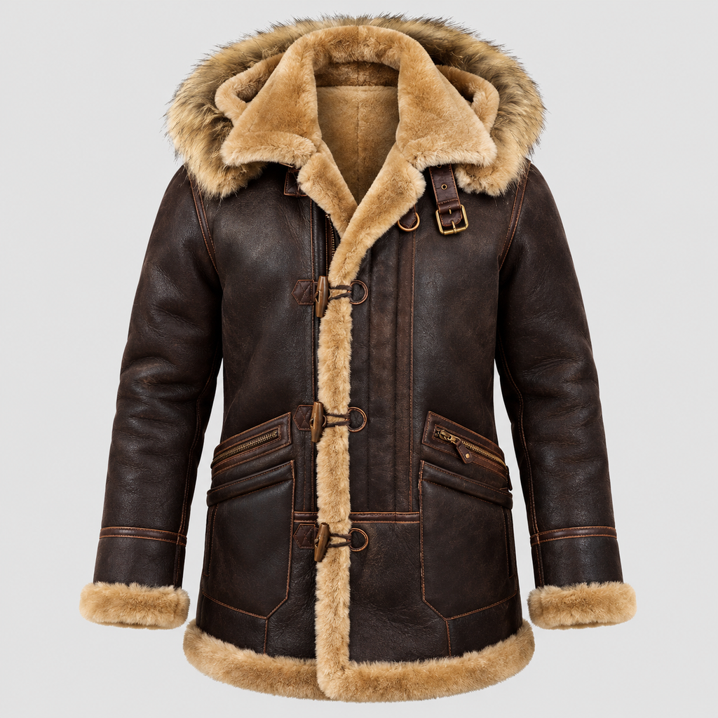 Hættejakke i Shearling-Stil - Mørkebrun, Fleeceforet