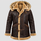 Hættejakke i Shearling-Stil - Mørkebrun, Fleeceforet